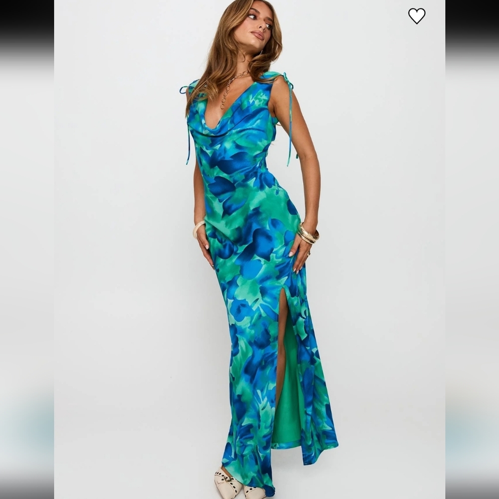 Princess Polly Symphonies Cowl Elegant Blue and Green Women's Maxi Dress Size 2